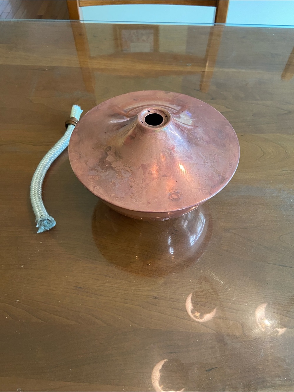 Copper Oil Lamp with Flared Lid. 8.5 inches round. - Picture 2 of 6